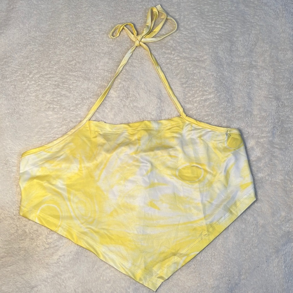 SHEIN Open Back Halter Top; Size XS; Color: yellow/white